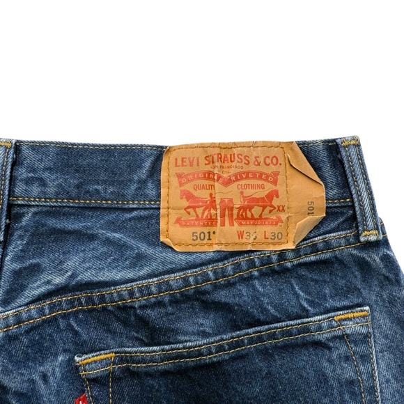 Levi's 501 Acid Wash Blue Button Fly Straight Leg 100% Cotton Jeans  36x30‎ #336 - Picture 10 of 11